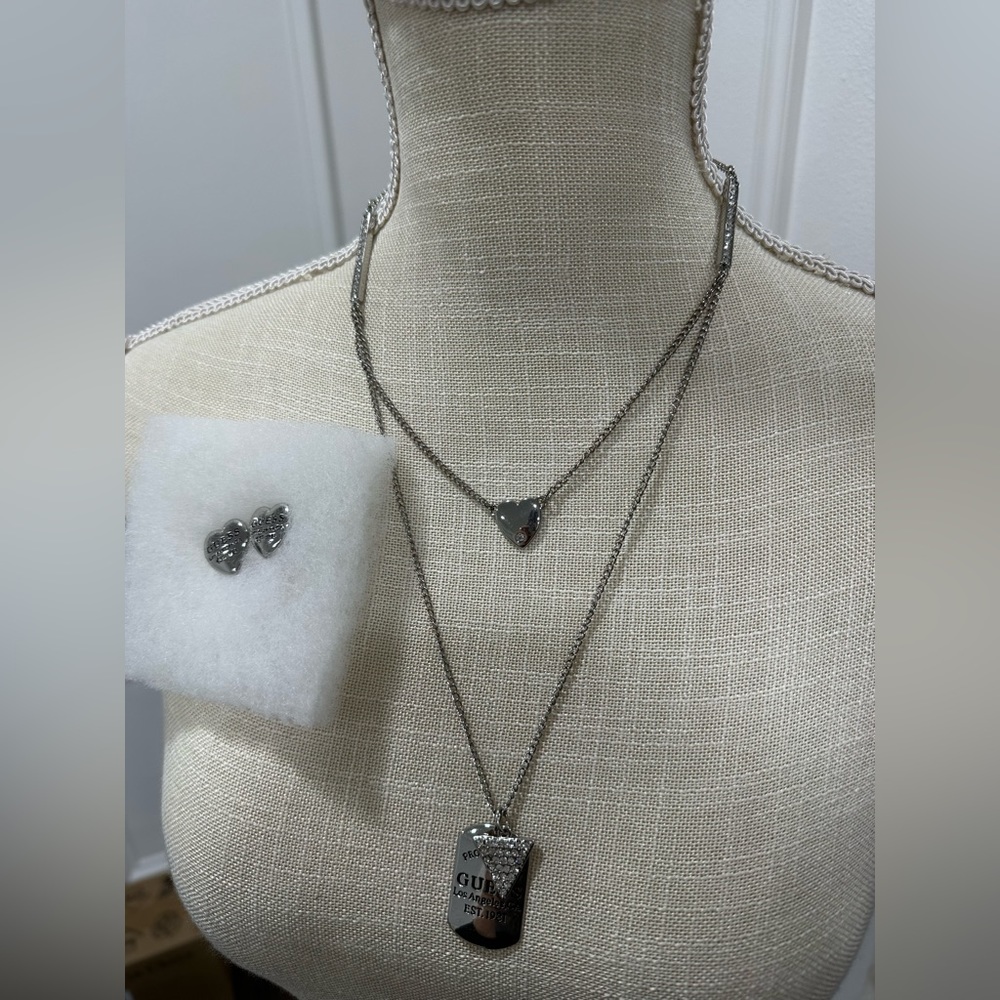 GUESS Silver Necklace and Earrings Set